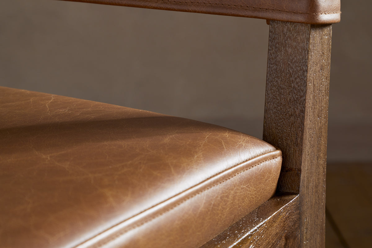Kusa Mango Wood & Leather Dining Chair - Aged Tan-SEATING-Nkuku