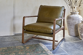 Baloo Acacia Wood & Leather Occasional Chair - Olive Green-SEATING-Nkuku