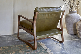 Baloo Acacia Wood & Leather Occasional Chair - Olive Green-SEATING-Nkuku
