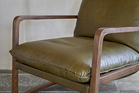 Baloo Acacia Wood & Leather Occasional Chair - Olive Green-SEATING-Nkuku