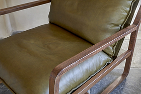 Baloo Acacia Wood & Leather Occasional Chair - Olive Green-SEATING-Nkuku