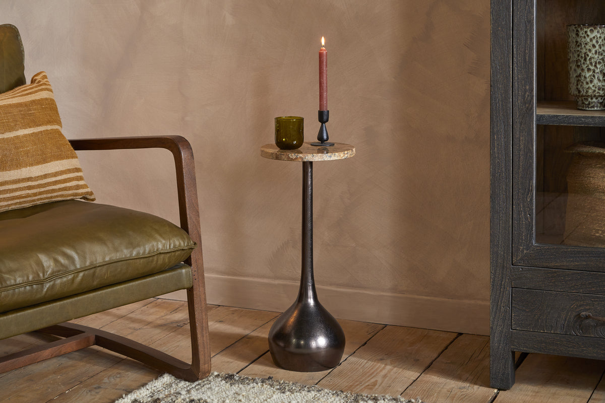 Israj Marble & Iron Side Table - Aged Black-TABLES-Nkuku
