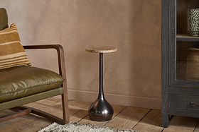 Israj Marble & Iron Side Table - Aged Black-TABLES-Nkuku