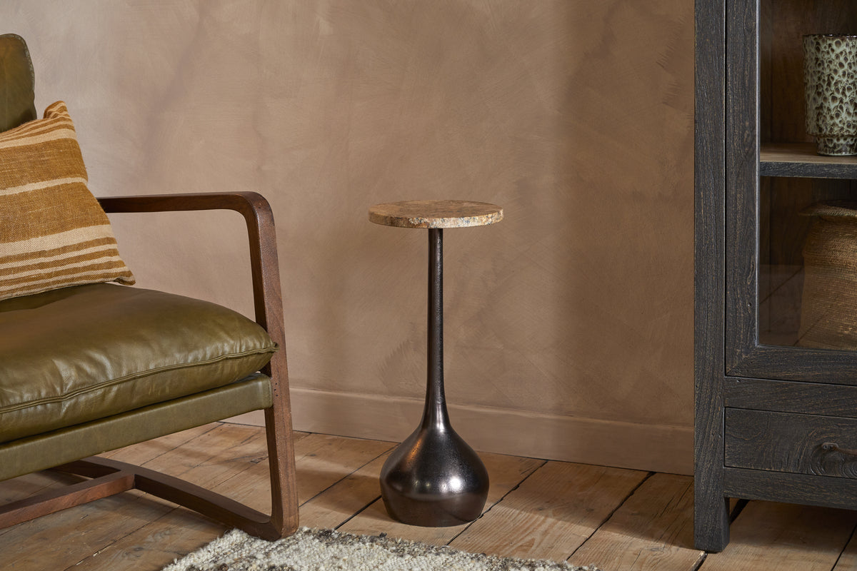 Israj Marble & Iron Side Table - Aged Black-TABLES-Nkuku