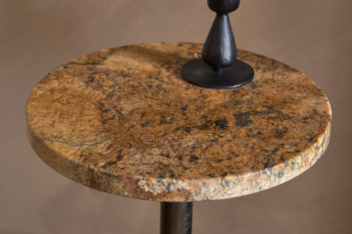 Israj Marble & Iron Side Table - Aged Black-TABLES-Nkuku