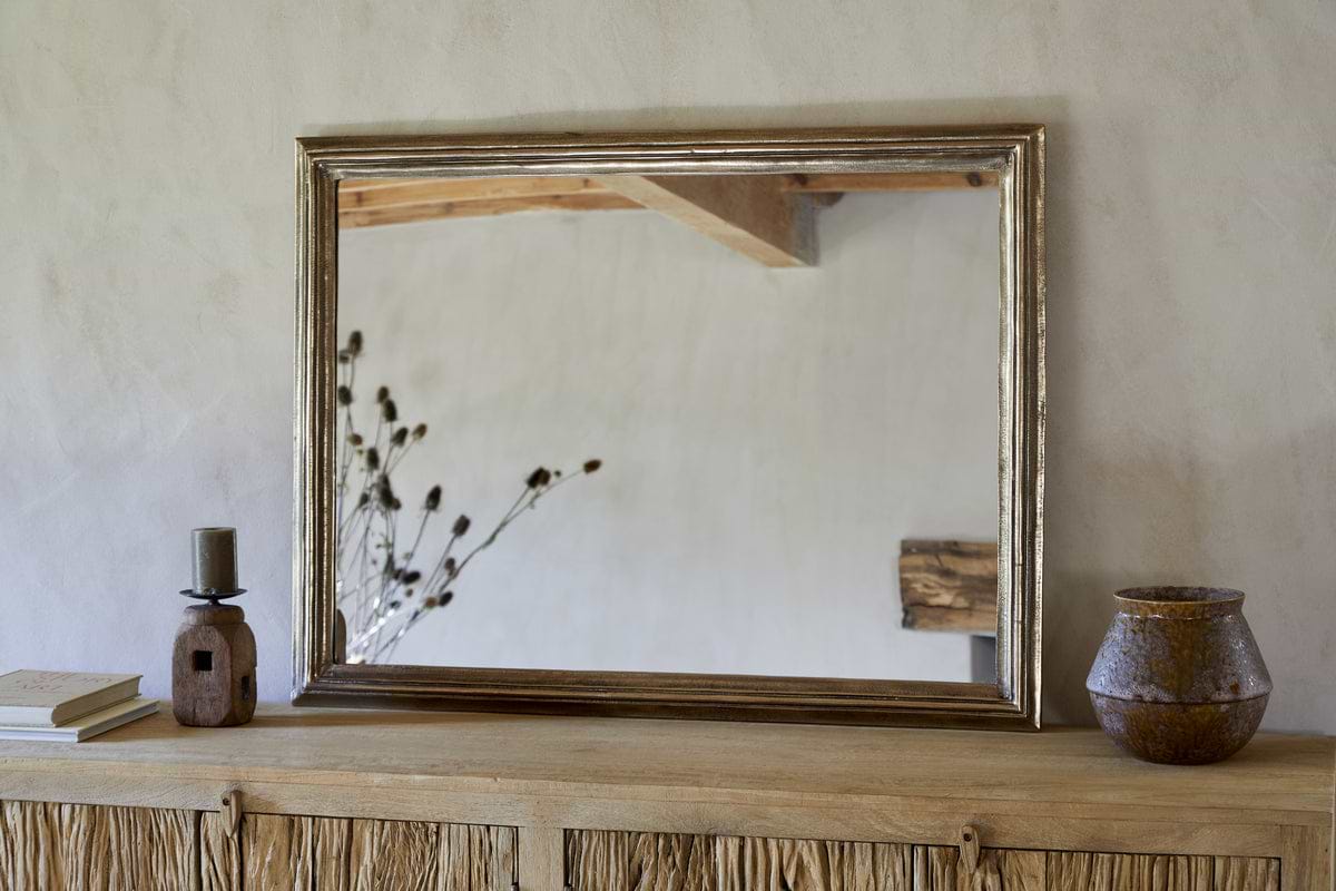 Yamuna Rectangular Mirror - Aged Antique Brass-MIRRORS-Nkuku