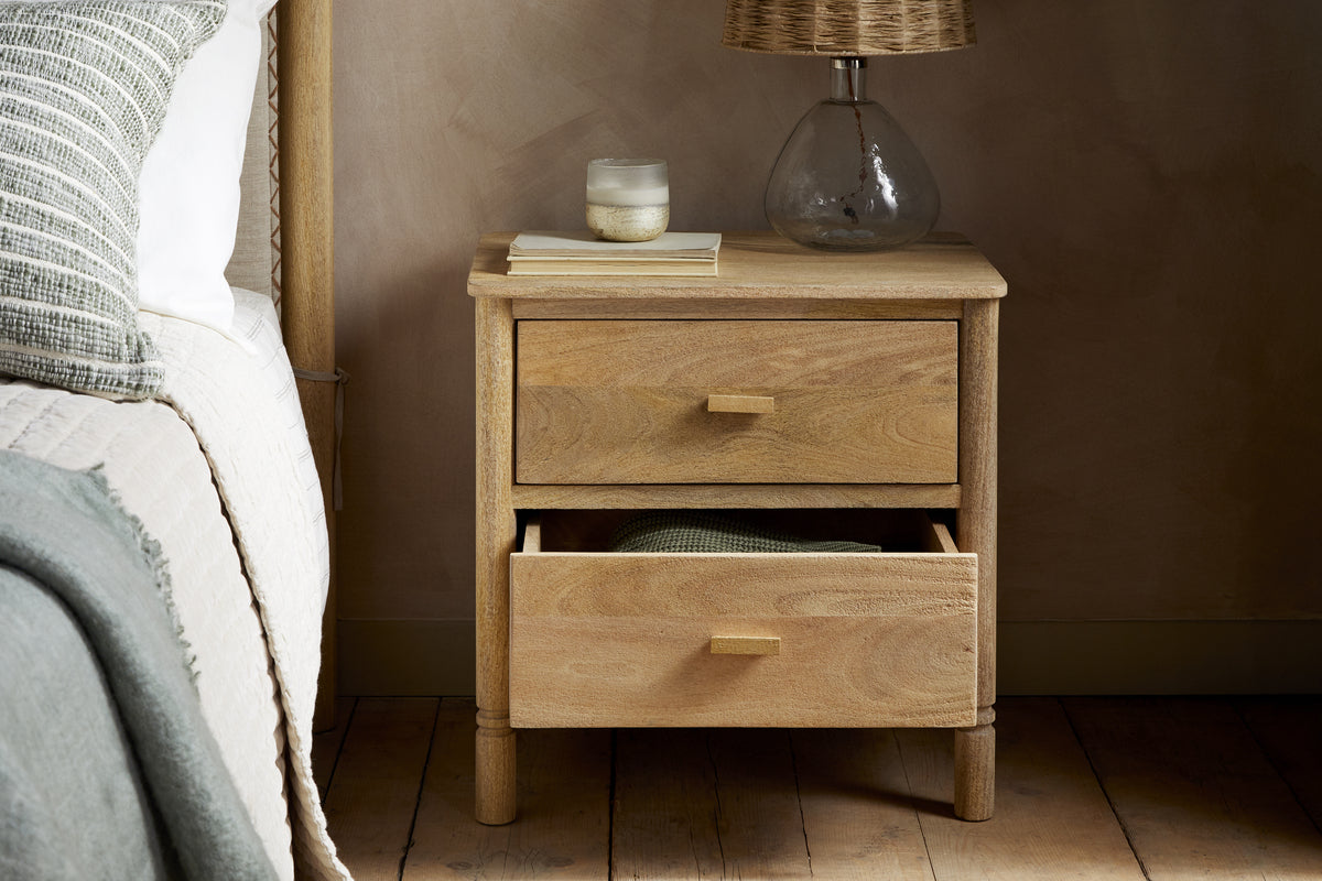 Sri Mango Wood Bedside Table - Natural-BEDROOM FURNITURE-Nkuku