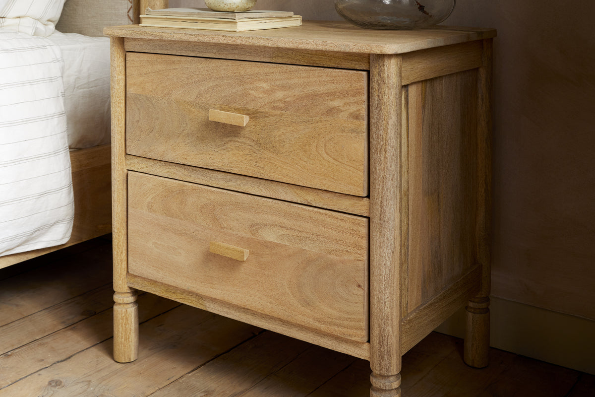 Sri Mango Wood Bedside Table - Natural-BEDROOM FURNITURE-Nkuku