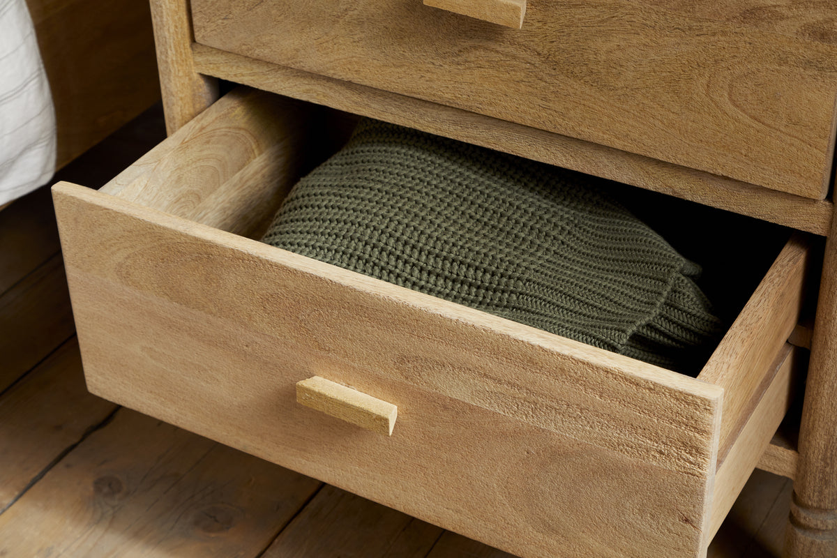 Sri Mango Wood Bedside Table - Natural-BEDROOM FURNITURE-Nkuku