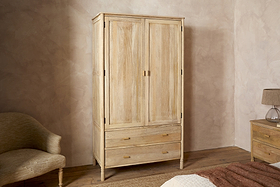 Sri Mango Wood Wardrobe - Natural-BEDROOM FURNITURE-Nkuku