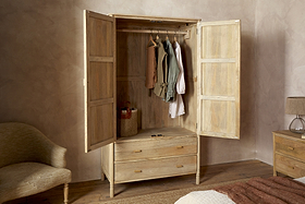 Sri Mango Wood Wardrobe - Natural-BEDROOM FURNITURE-Nkuku