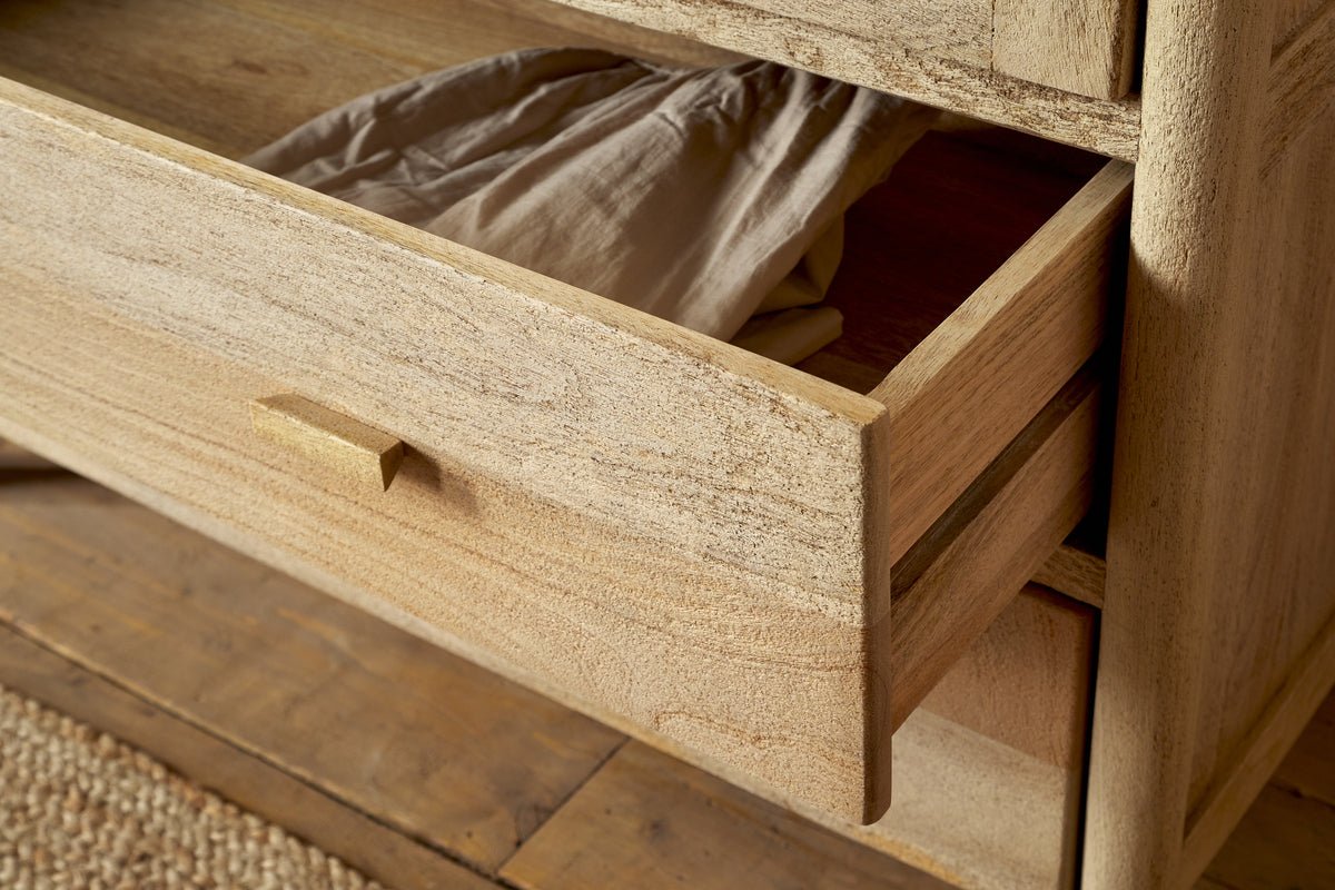 Sri Mango Wood Wardrobe - Natural-BEDROOM FURNITURE-Nkuku