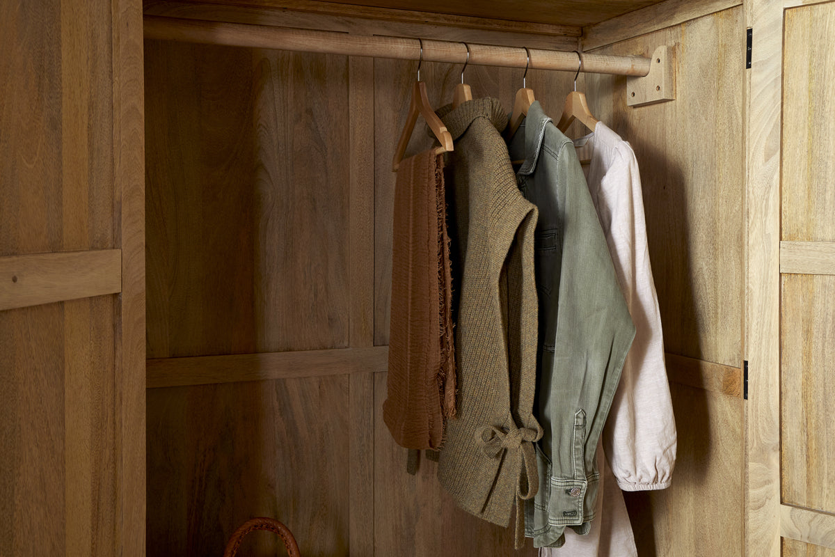 Sri Mango Wood Wardrobe - Natural-BEDROOM FURNITURE-Nkuku