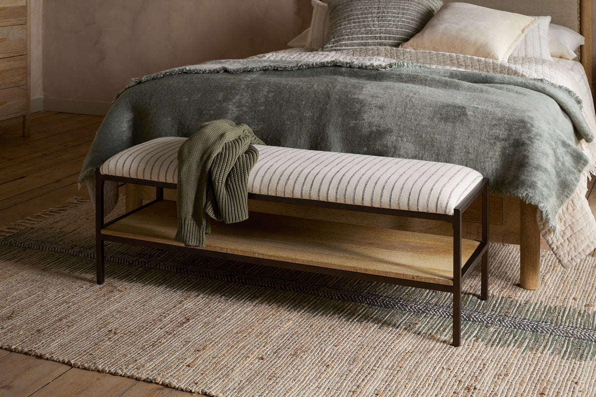 Sanja Cotton Upholstered Bench - Charcoal & Natural-SEATING-Nkuku