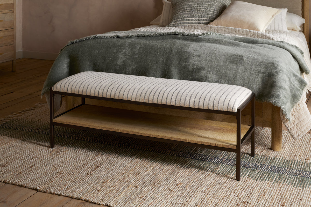 Sanja Cotton Upholstered Bench - Charcoal & Natural-SEATING-Nkuku