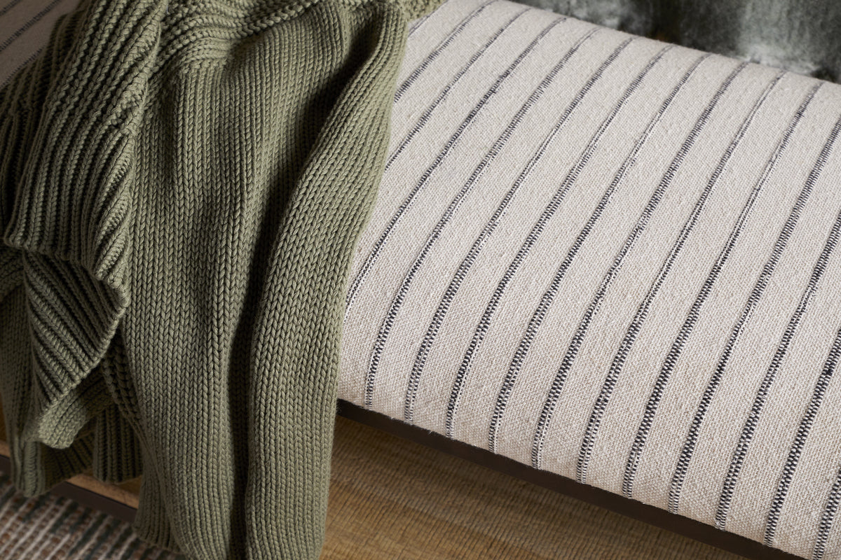 Sanja Cotton Upholstered Bench - Charcoal & Natural-SEATING-Nkuku