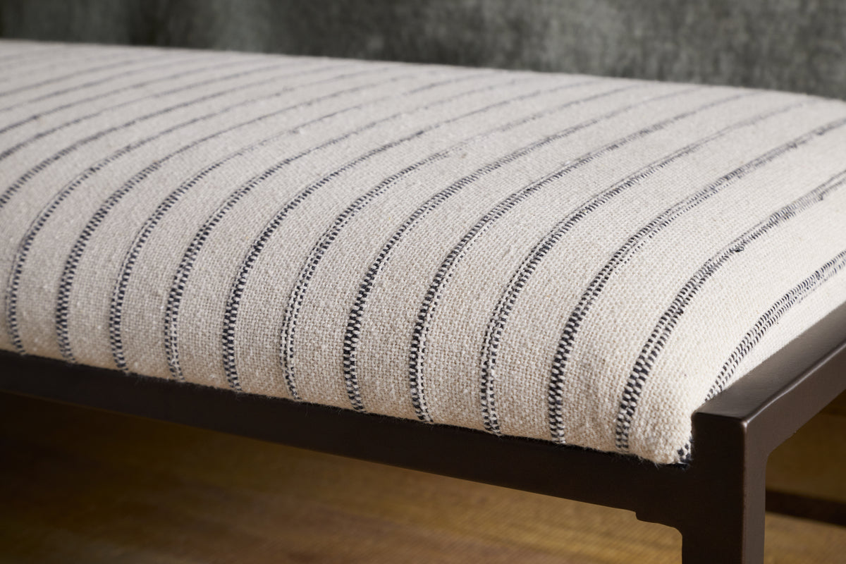Sanja Cotton Upholstered Bench - Charcoal & Natural-SEATING-Nkuku
