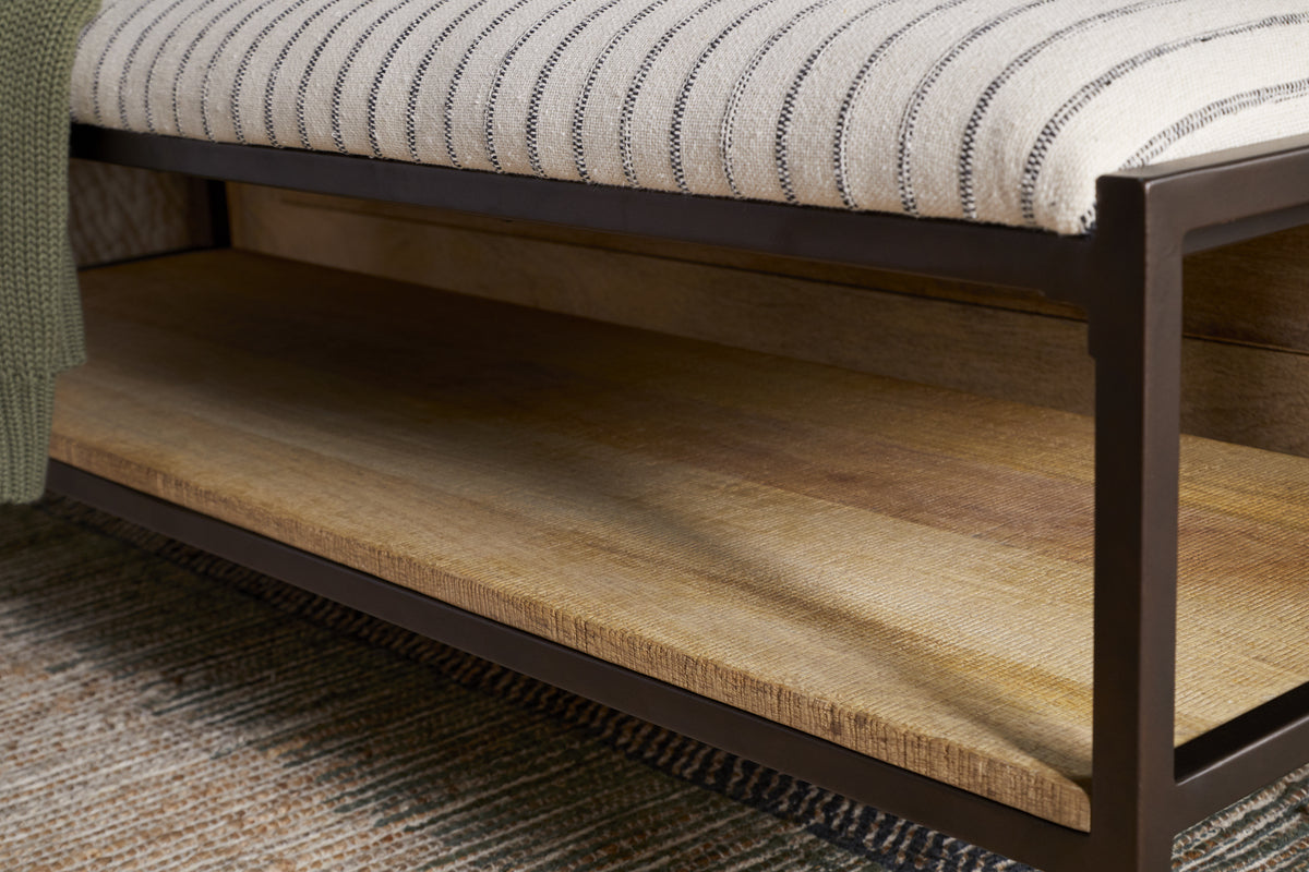 Sanja Cotton Upholstered Bench - Charcoal & Natural-SEATING-Nkuku