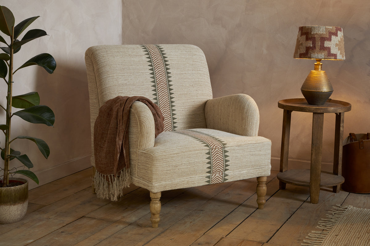Zairya Jute & Cotton Armchair - Natural & Rust-SEATING-Nkuku