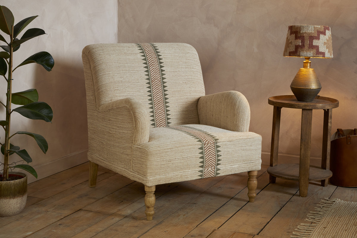 Zairya Jute & Cotton Armchair - Natural & Rust-SEATING-Nkuku