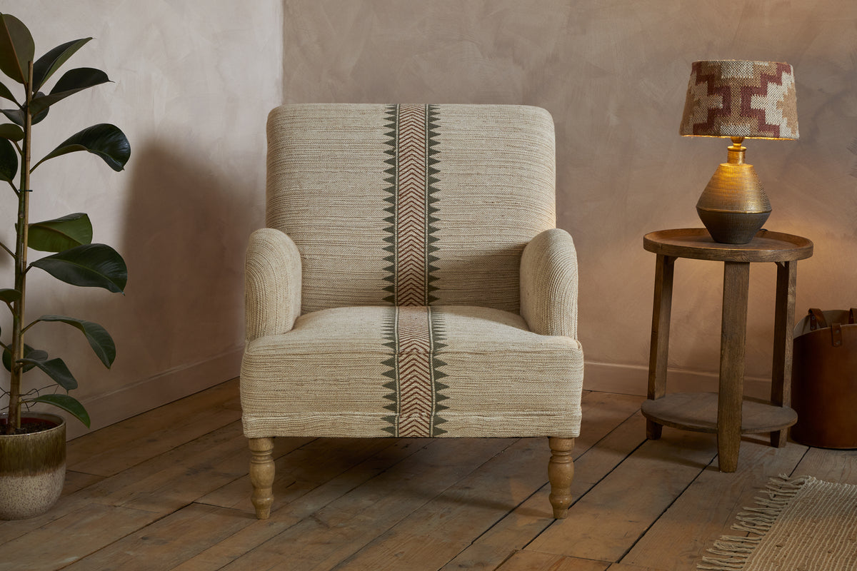 Zairya Jute & Cotton Armchair - Natural & Rust-SEATING-Nkuku