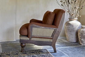 Abe Linen Deconstructed Armchair - Rust-SEATING-Nkuku