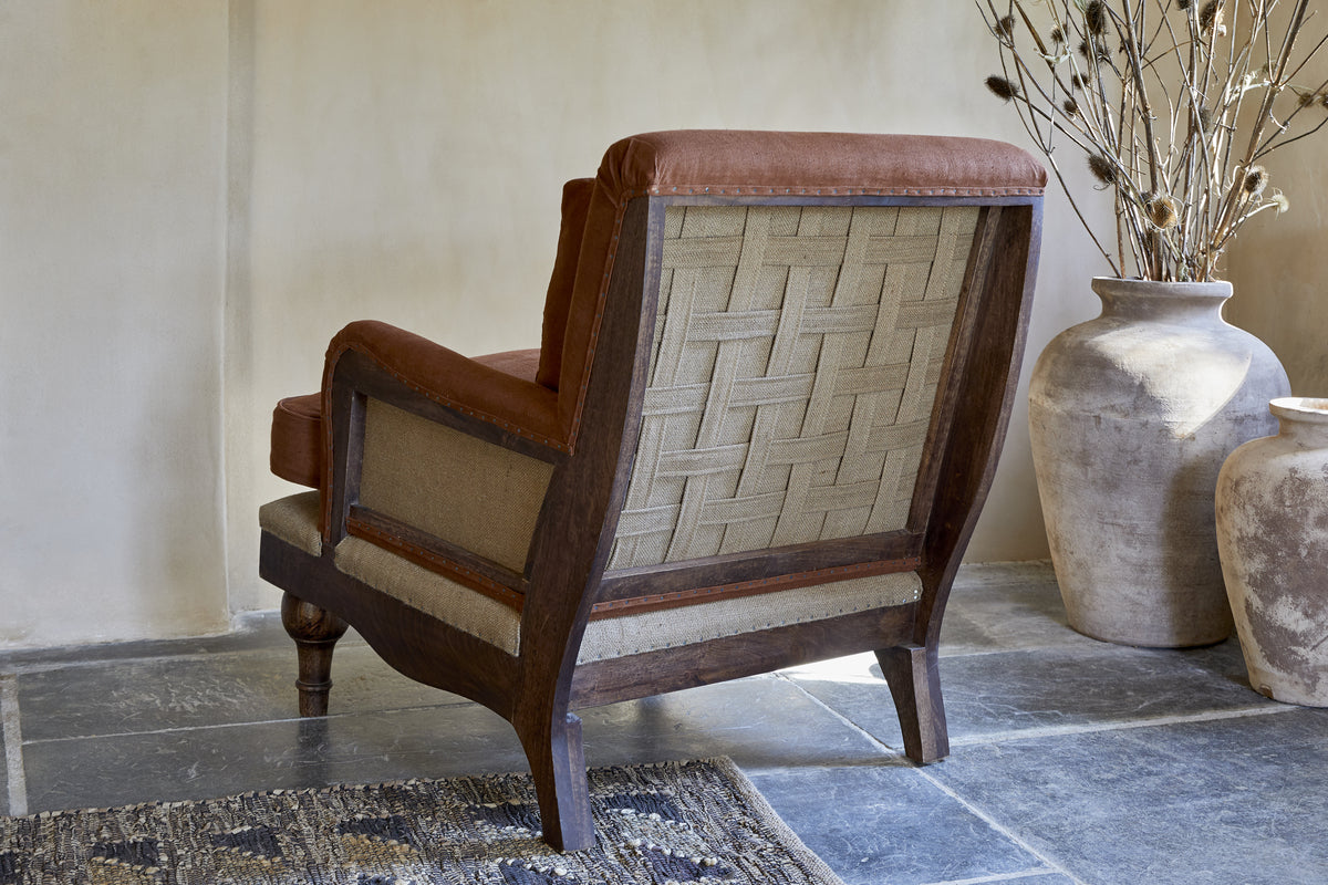 Abe Linen Deconstructed Armchair - Rust-SEATING-Nkuku