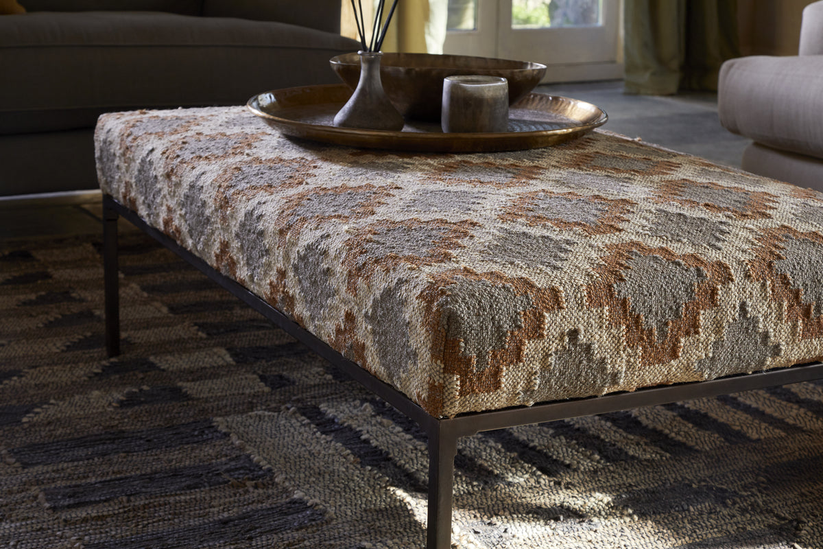 Yalin Upholstered Ottoman - Rust-SEATING-Nkuku