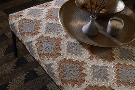 Yalin Upholstered Ottoman - Rust-SEATING-Nkuku