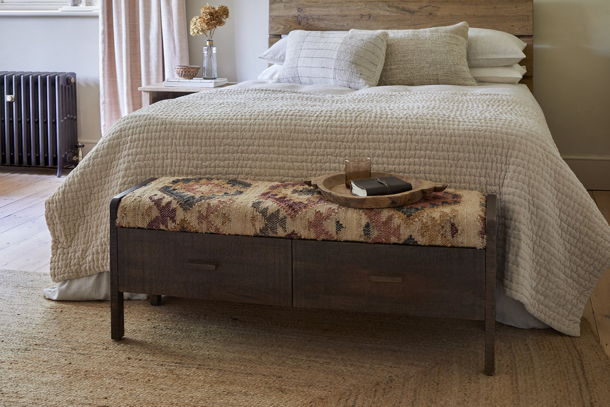 Barir Mango Wood Upholstered Storage Bench - Chocolate Brown-SEATING-Nkuku