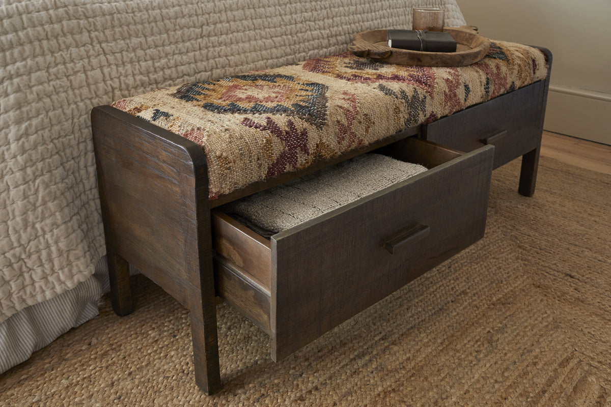 Barir Mango Wood Upholstered Storage Bench - Chocolate Brown-SEATING-Nkuku