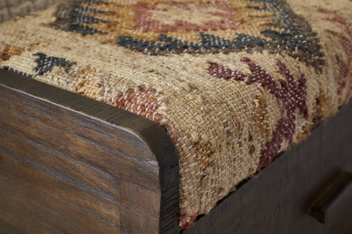 Barir Mango Wood Upholstered Storage Bench - Chocolate Brown-SEATING-Nkuku