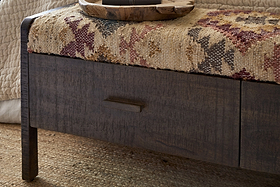Barir Mango Wood Upholstered Storage Bench - Chocolate Brown-SEATING-Nkuku