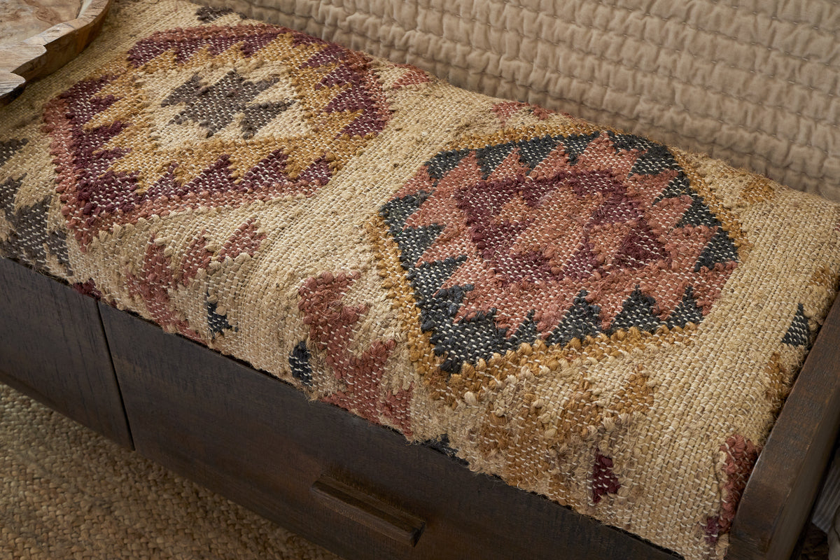 Barir Mango Wood Upholstered Storage Bench - Chocolate Brown-SEATING-Nkuku