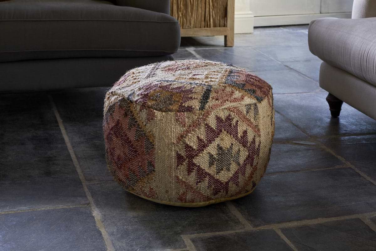 Barir Kilim Upholstered Pouf - Multi-SEATING-Nkuku