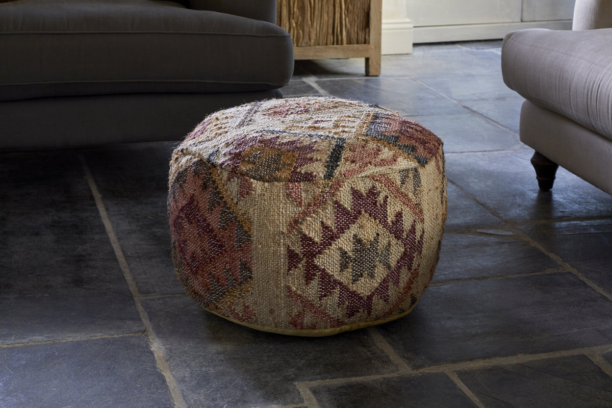 Barir Kilm Upholstered Pouf - Multi-SEATING-Nkuku