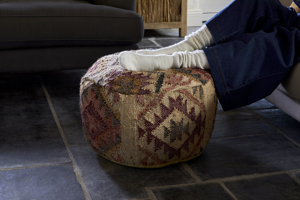 Barir Kilm Upholstered Pouf - Multi-SEATING-Nkuku