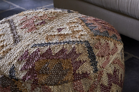 Barir Kilm Upholstered Pouf - Multi-SEATING-Nkuku