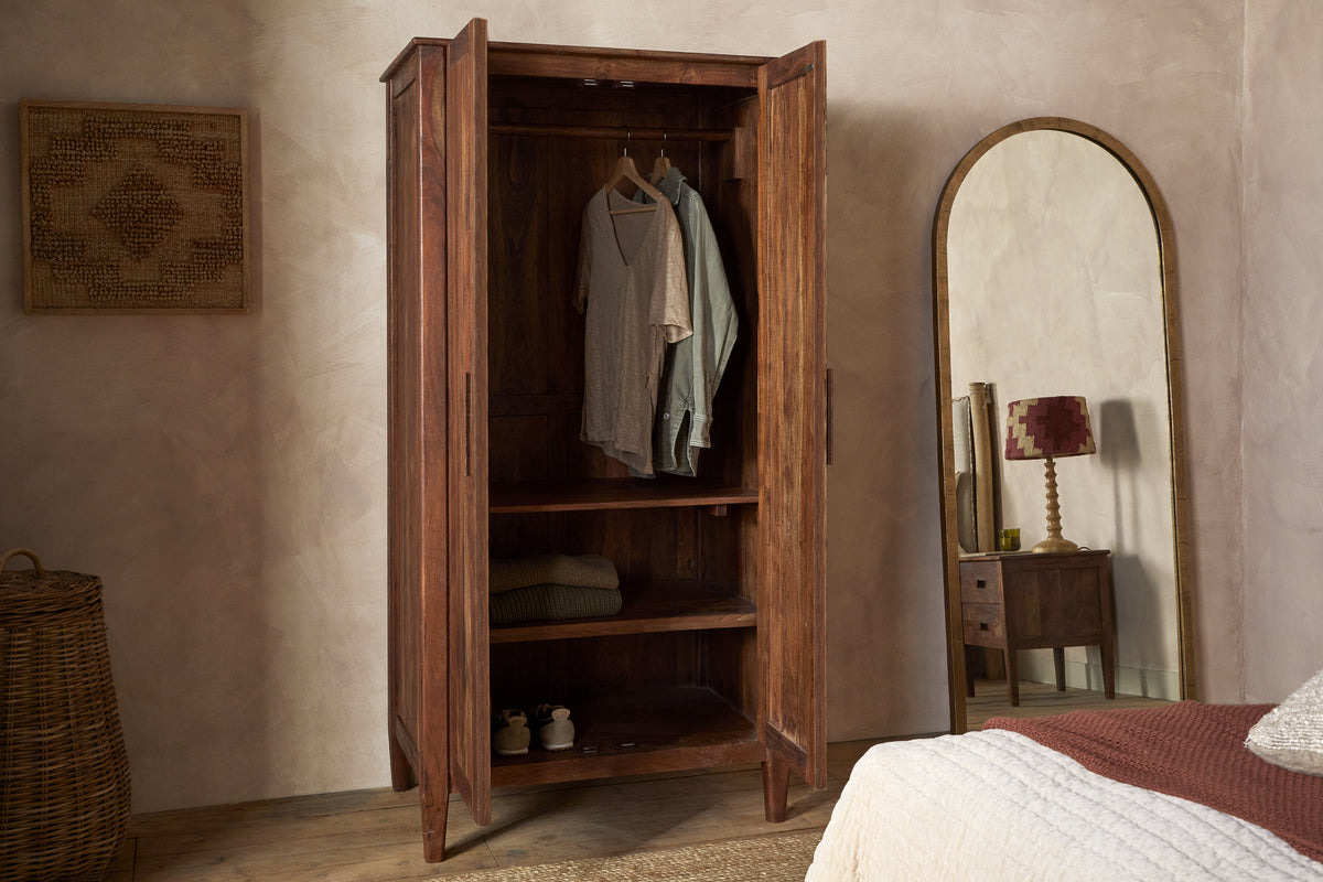 Anbu Acacia Wardrobe - Washed Walnut-BEDROOM FURNITURE-Nkuku