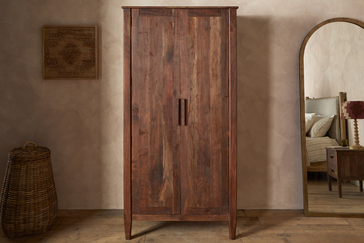 Anbu Acacia Wardrobe - Washed Walnut-BEDROOM FURNITURE-Nkuku