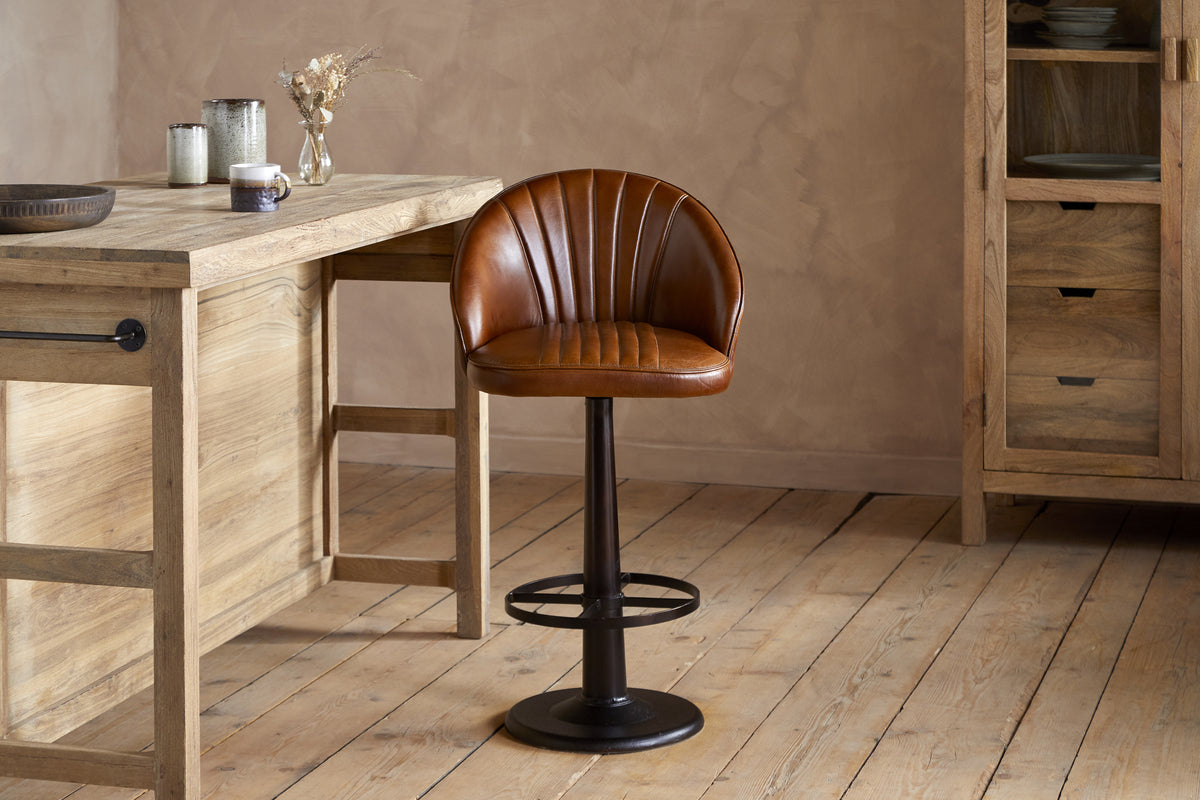 Lal Leather Swivel Counter Chair - Aged Tan-SEATING-Nkuku