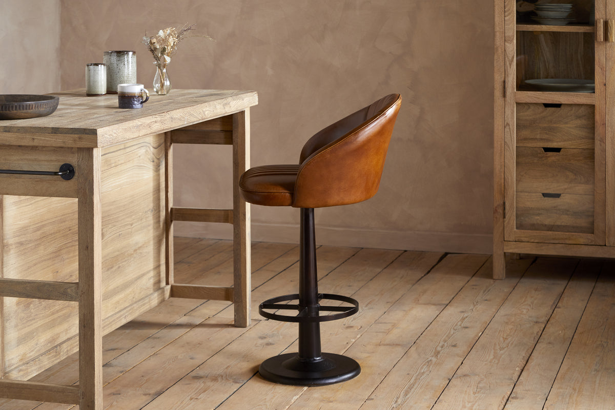 Lal Leather Swivel Counter Chair - Aged Tan-SEATING-Nkuku