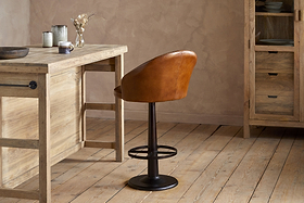 Lal Leather Swivel Counter Chair - Aged Tan-SEATING-Nkuku