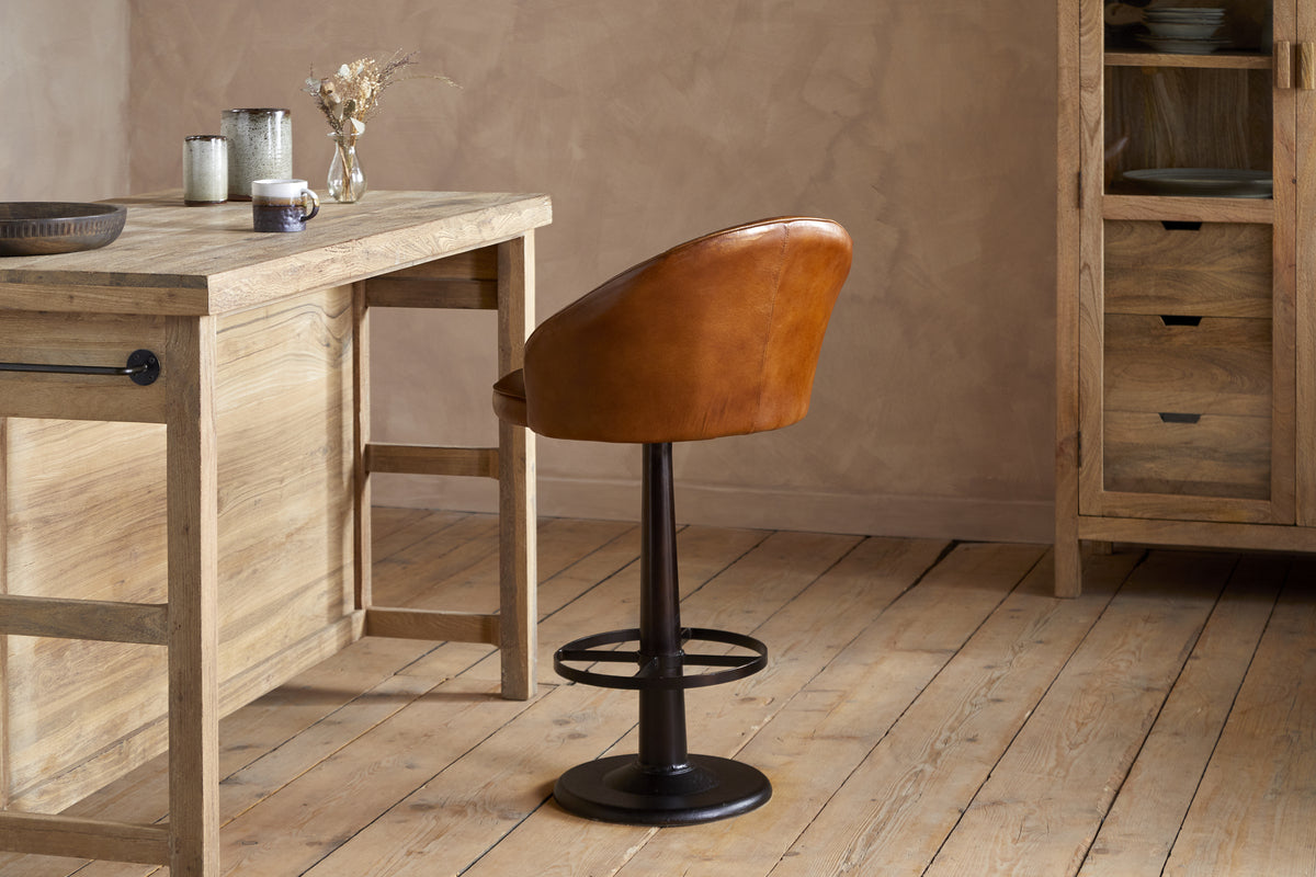 Lal Leather Swivel Counter Chair - Aged Tan-SEATING-Nkuku