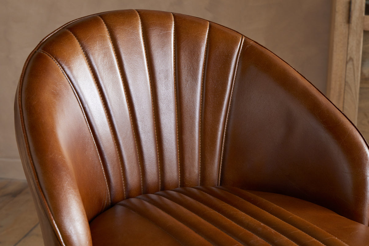 Lal Leather Swivel Counter Chair - Aged Tan-SEATING-Nkuku