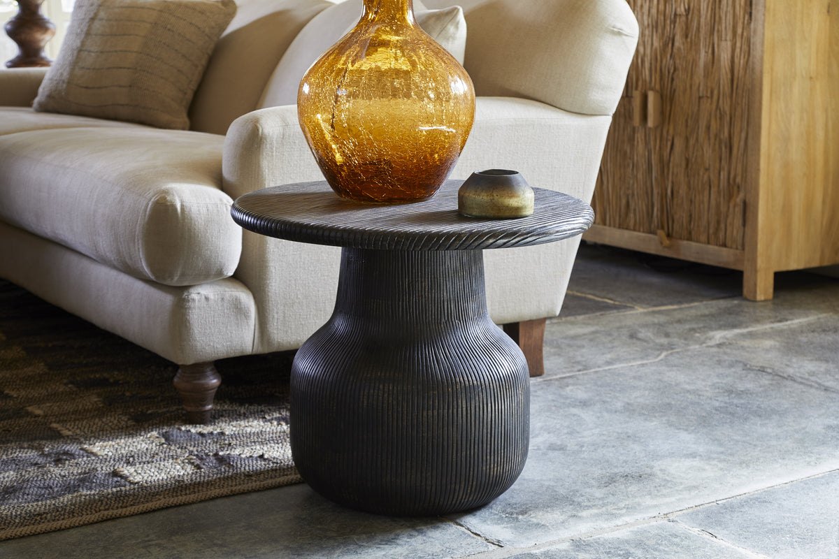 Vivan Grooved Side Table - Charcoal
