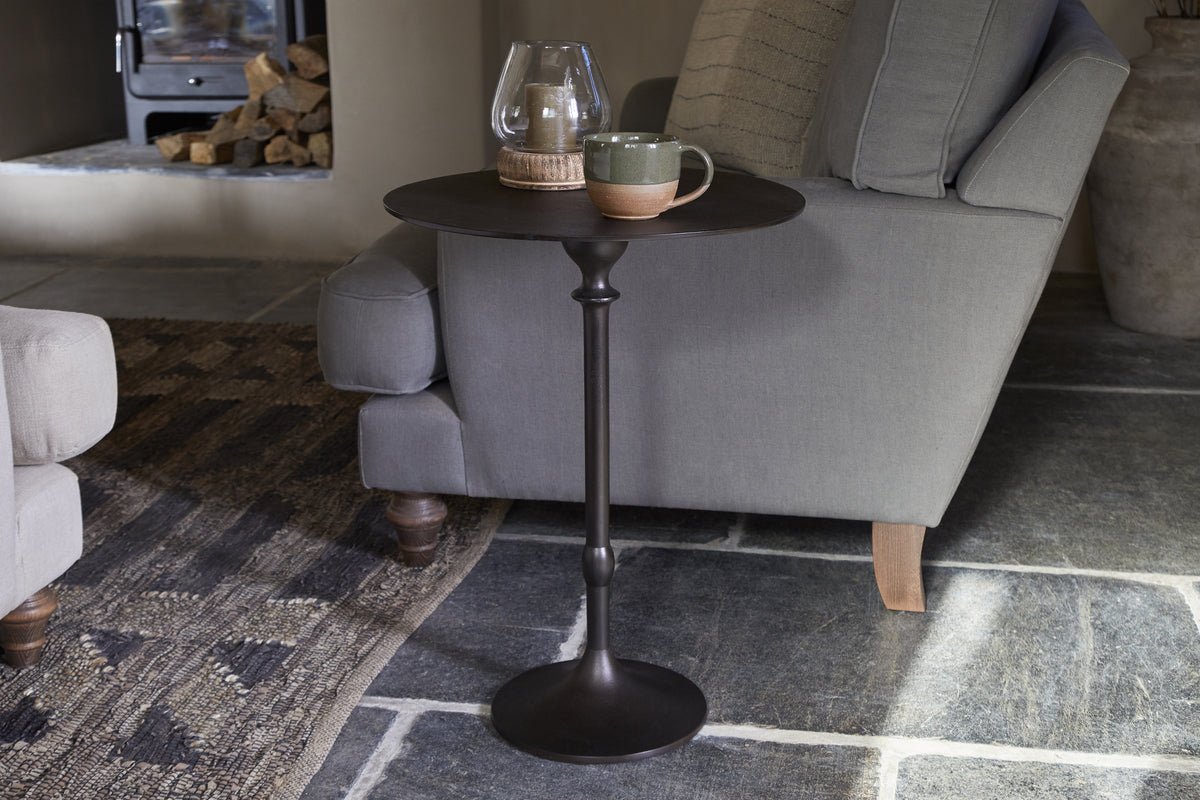 Lahar Cast Metal Tall Side Table - Aged Black-TABLES-Nkuku