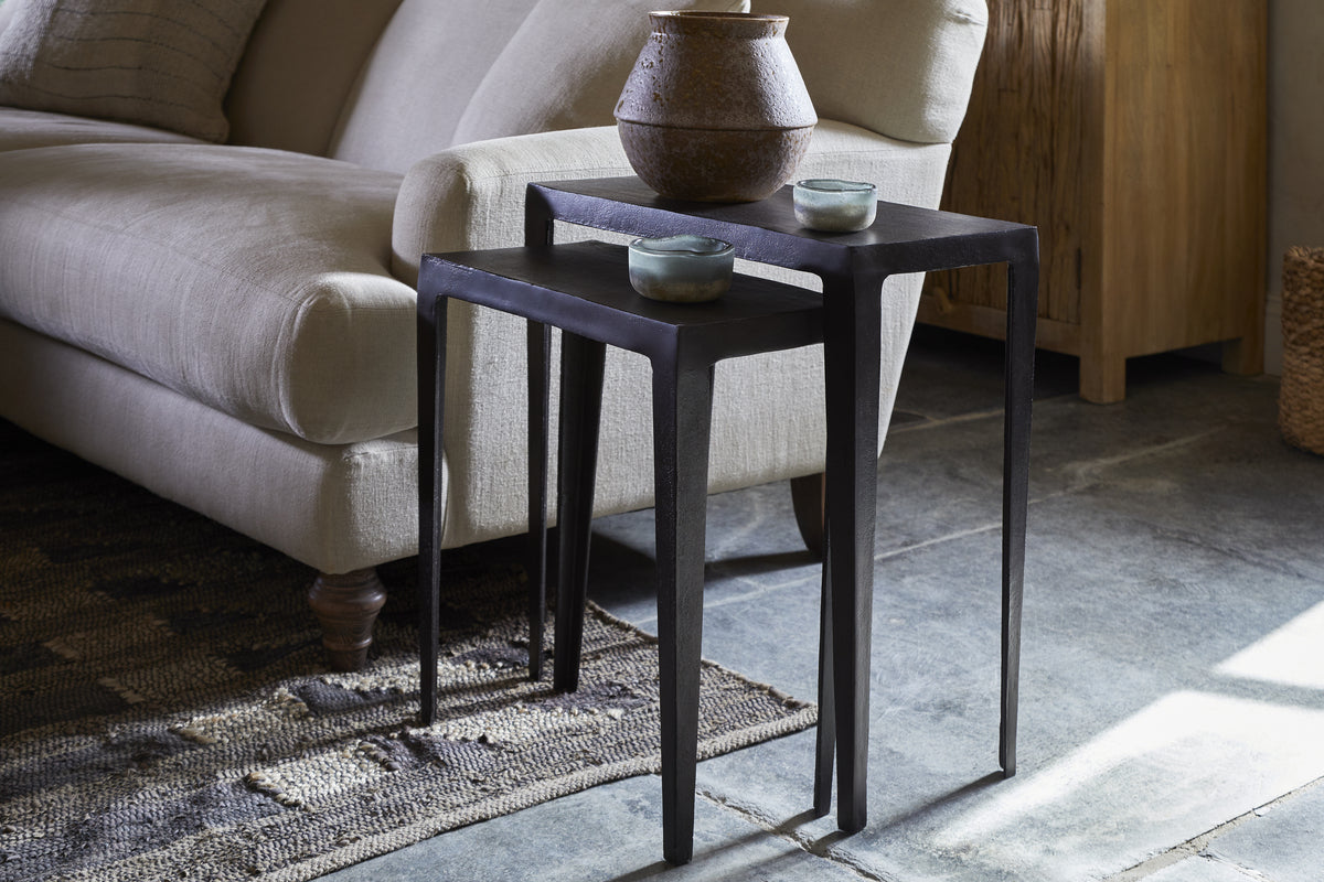 Jagan Cast Metal Nesting Side Tables - Aged Black - (Set of 2)-TABLES-Nkuku