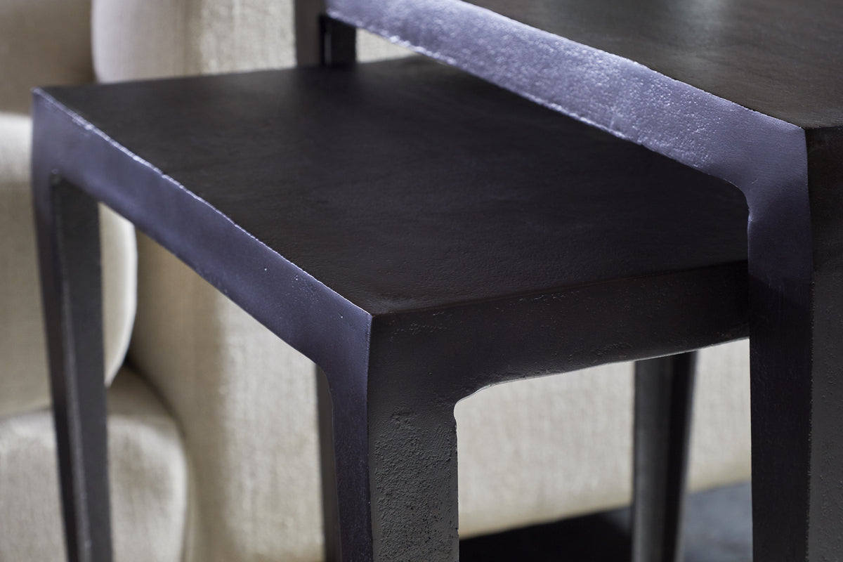Jagan Cast Metal Nesting Side Tables - Aged Black - (Set of 2)-TABLES-Nkuku