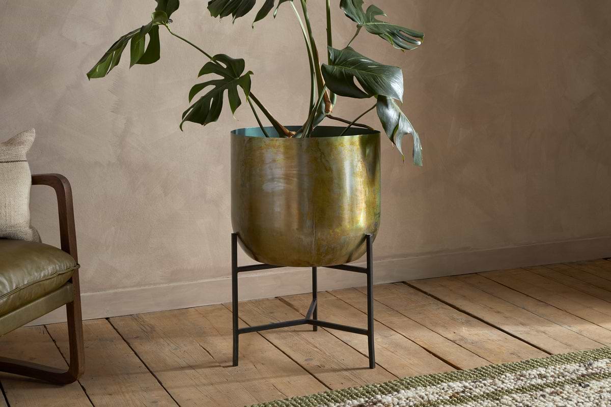 Jani Metal Planter - Oxidised Metal-VASES & PLANTERS-Nkuku